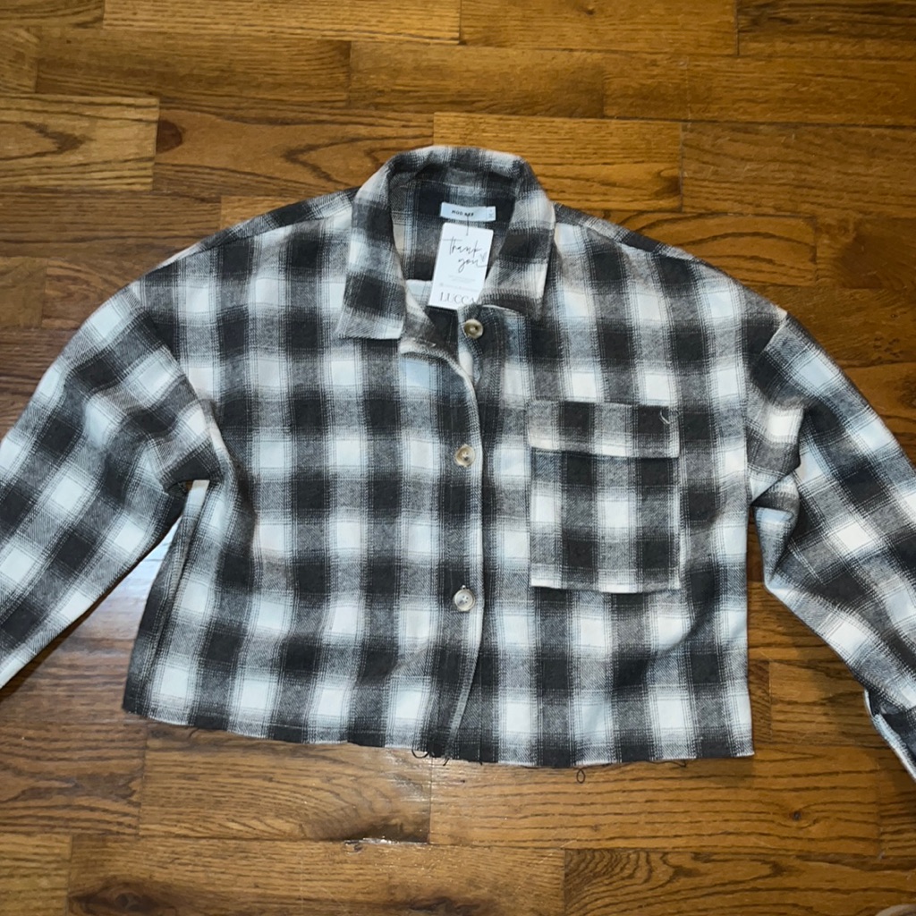 Nwt Mod Ref Black White Lucca Lifestyle Cropped Bridger Flannel Shirt Sz Large